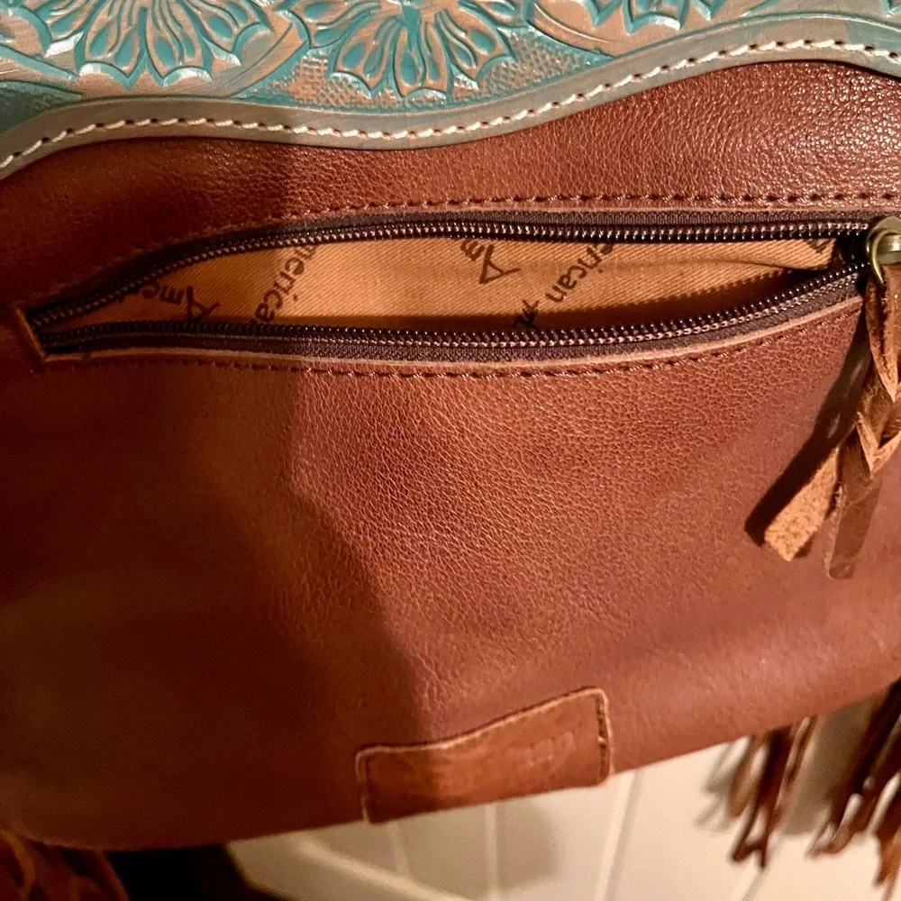 American Darling Turquoise and Brown Embossed Shoulder Bag - Picture 5 of 9